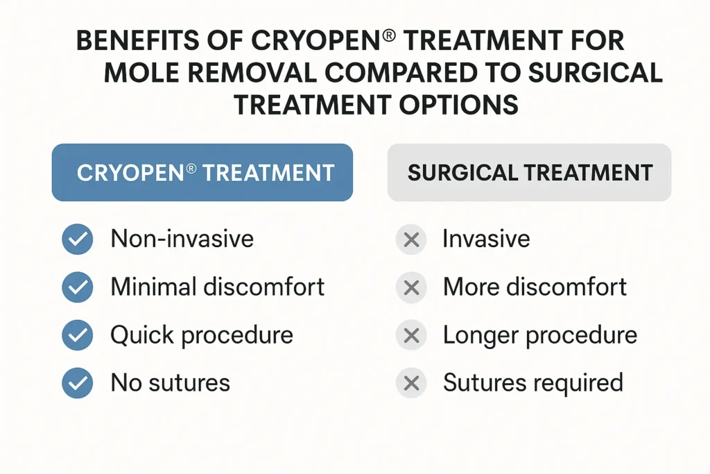 Table to show the benefits of getting moles removed Greater London (Barking and Dagenham) from LA LIPO