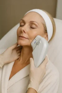 Woman receiving HIFU non surgical facelift treatment Greater London (Barking and Dagenham)