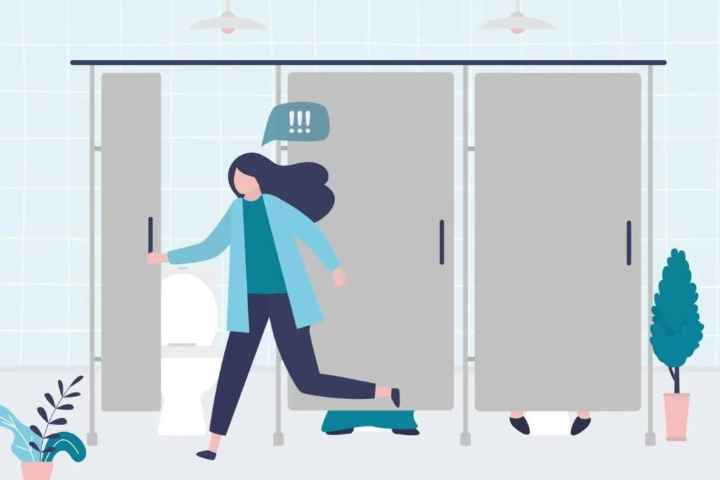 graphic of Urine incontinence Greater London (Barking and Dagenham) woman running to the toilet.