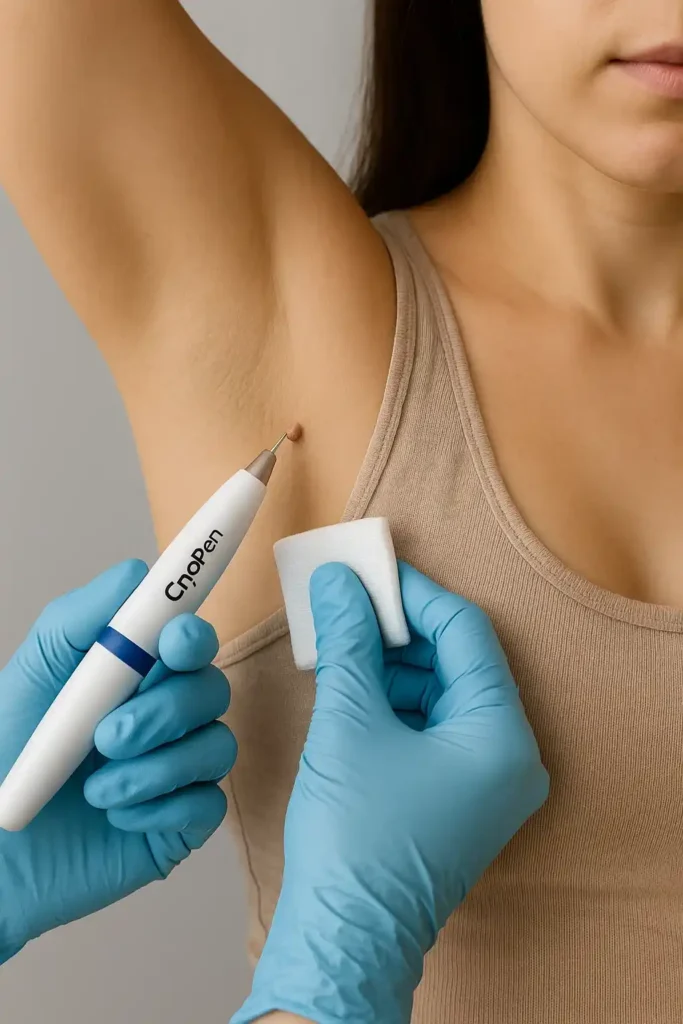woman having cryopen to remove underarm skin tags Greater London (Barking and Dagenham)
