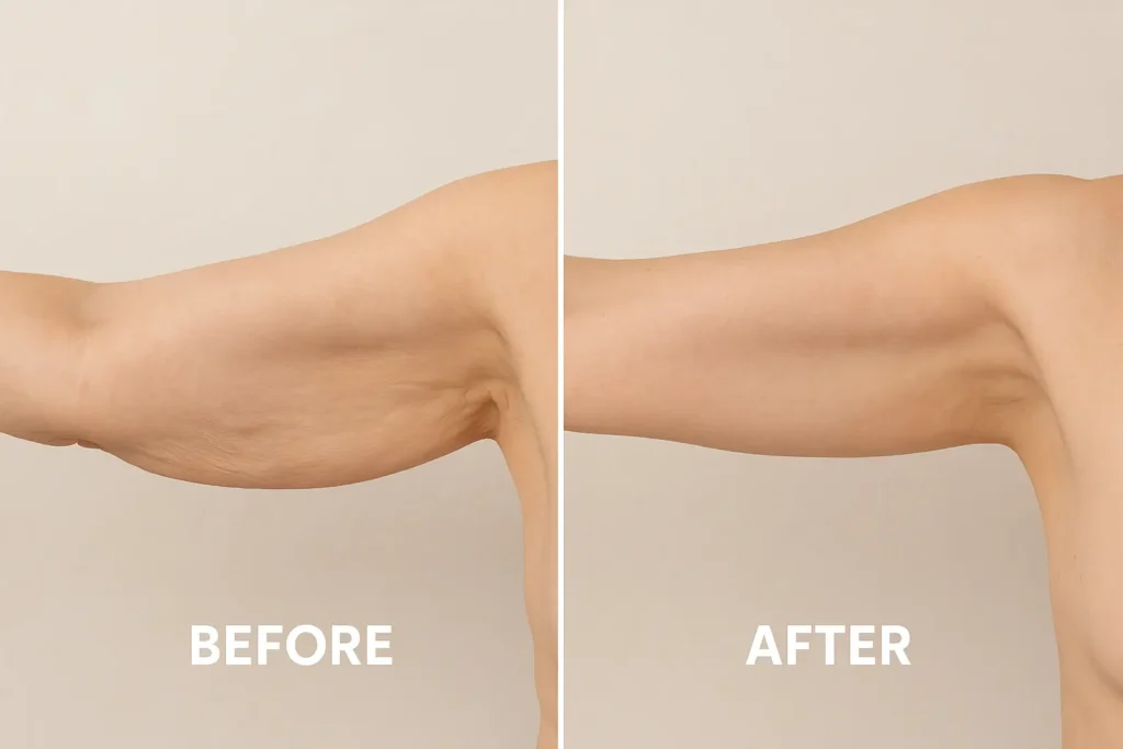 Picture of LA LIPO Greater London (Barking and Dagenham) before and after results of skin tightening treatment on the upper arms.